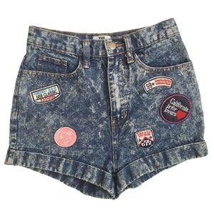 The Rev Rockn Women 2 High Rise Acid Wash Cuffed Shorts Patches Love Festival
